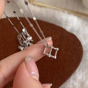 NEW Silver Simple Cube Geometric Necklace
